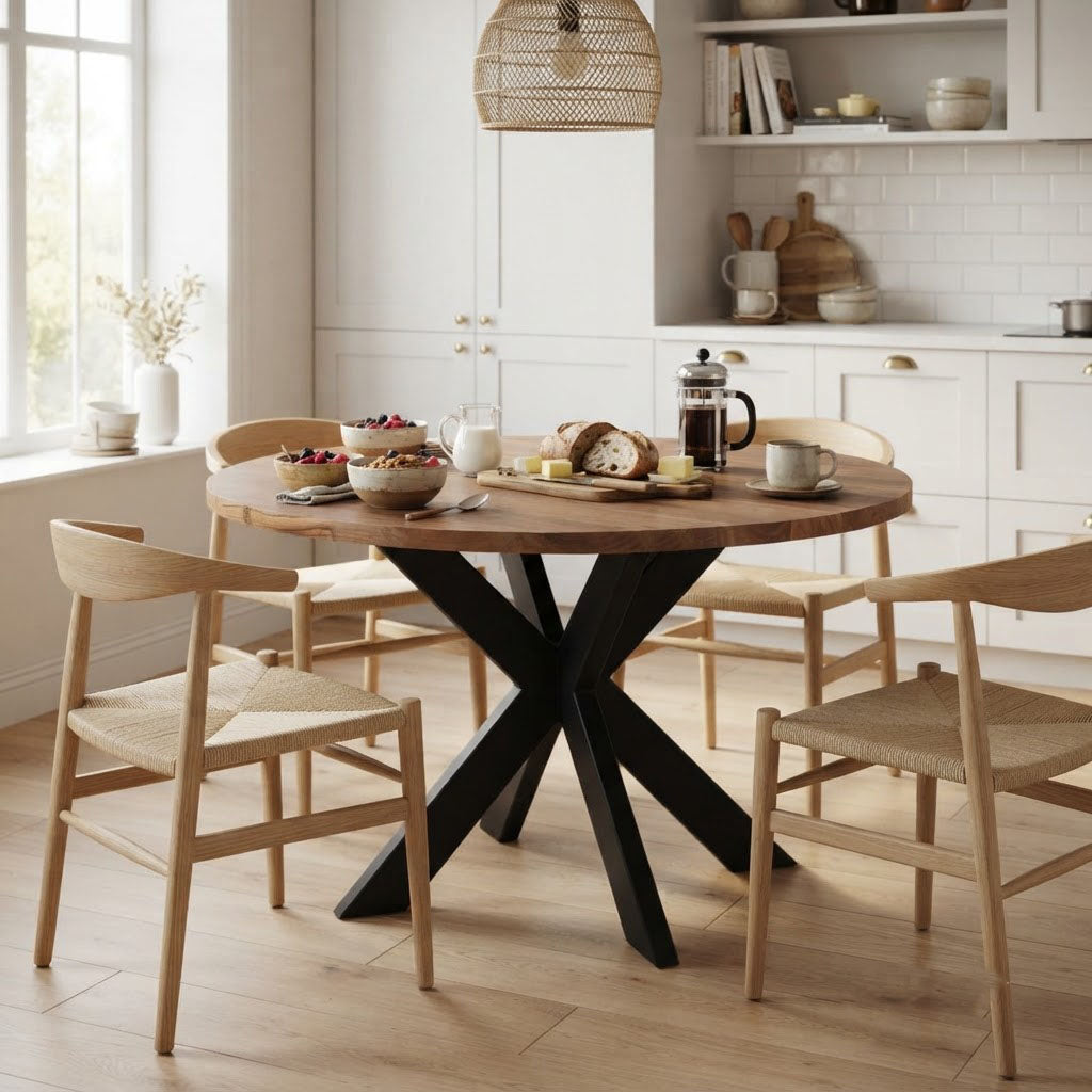 Spider Leg Round Top Dining Table - Acacia Natural