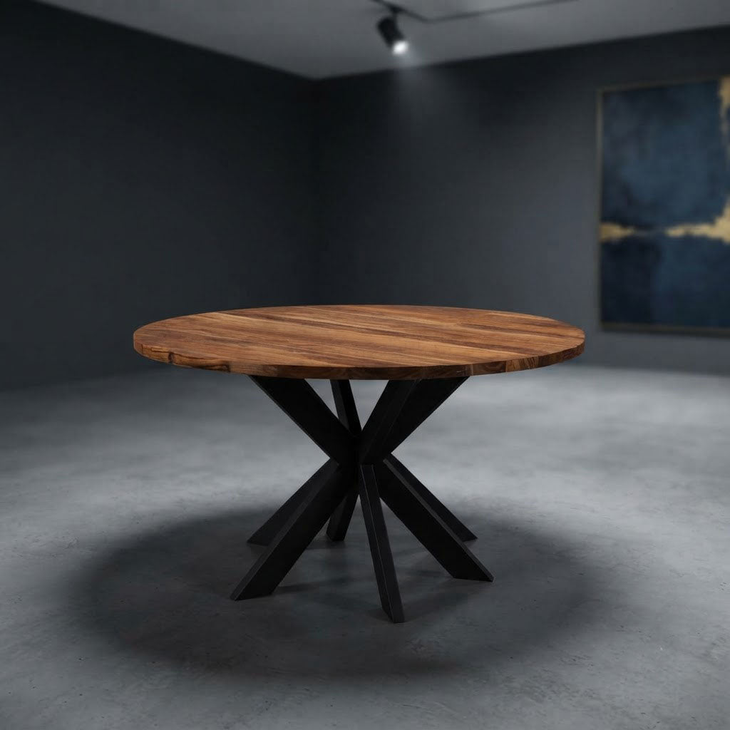 Spider Leg Round Top Dining Table - Acacia Natural