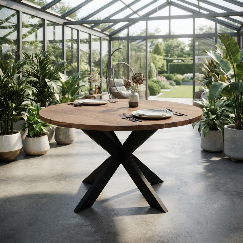 Spider Leg Round Top Dining Table - Acacia Natural