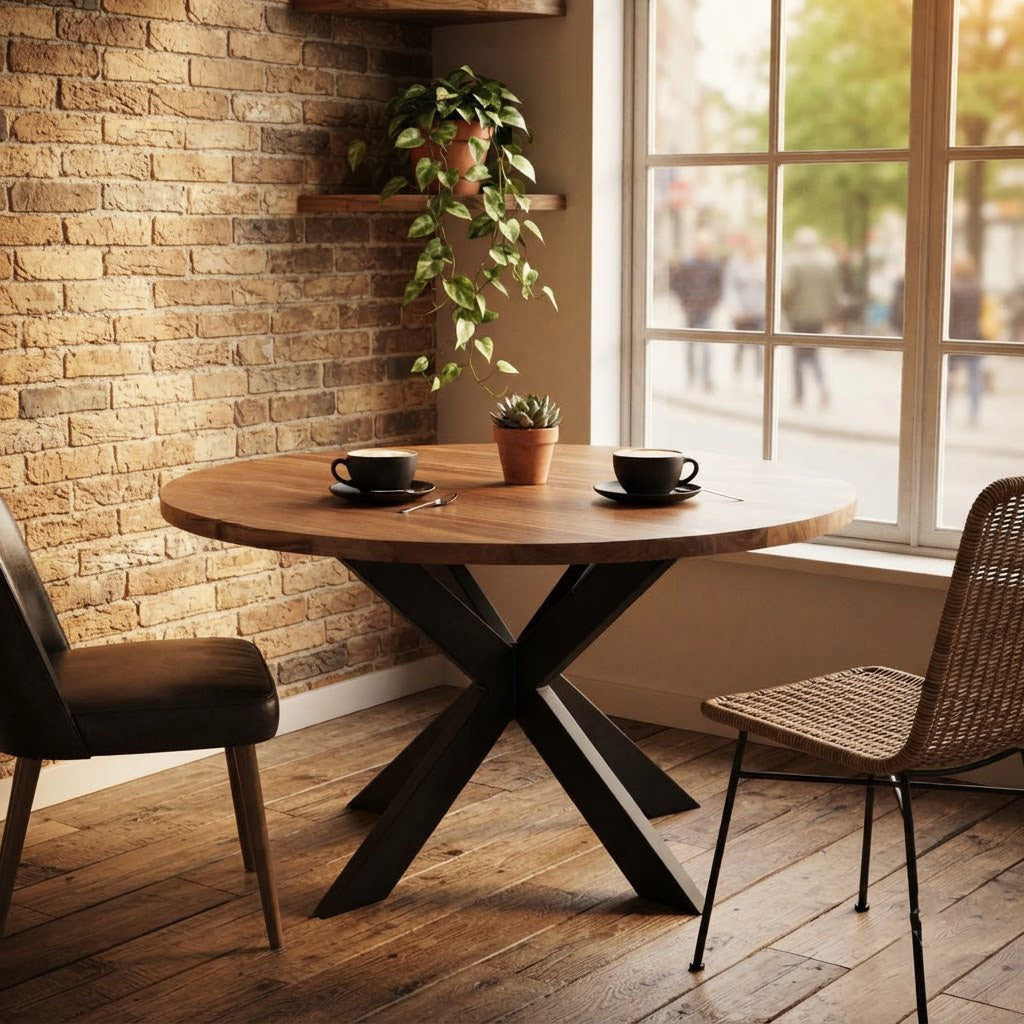 Spider Leg Round Top Dining Table - Acacia Natural