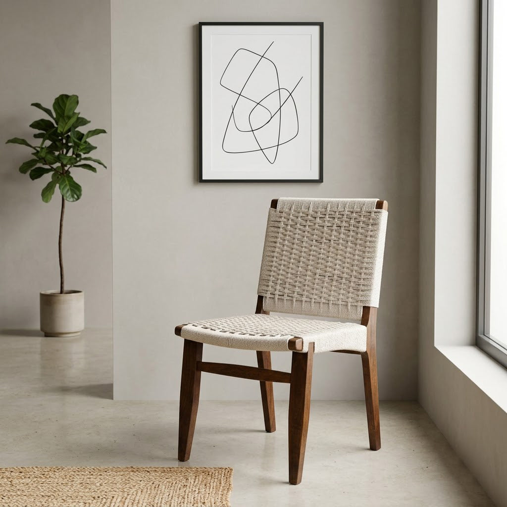 Surat Mango Wood Cotton Rope Dining Chair - Walnut