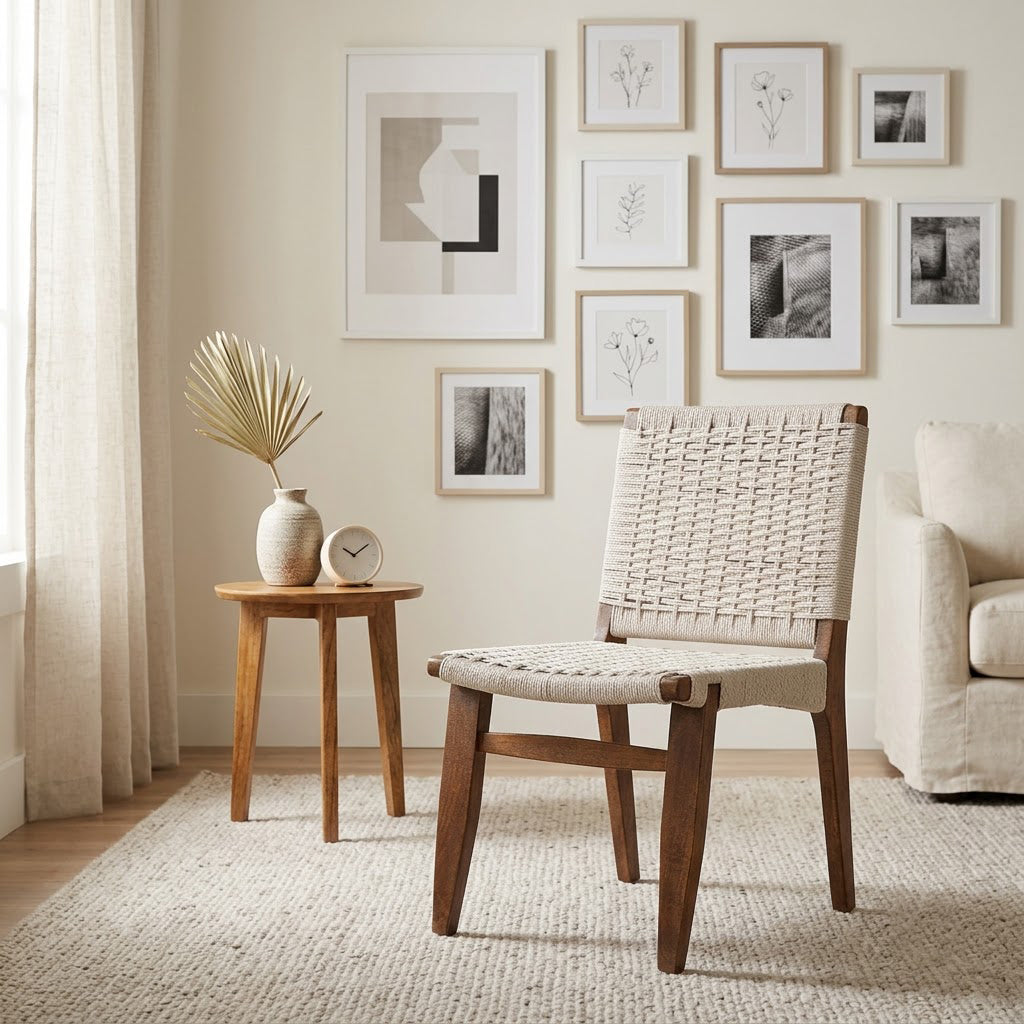 Surat Mango Wood Cotton Rope Dining Chair - Walnut