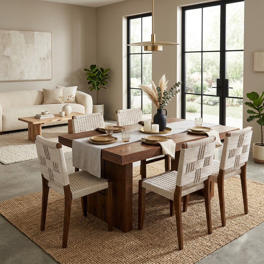 Surat Mango Wood Cotton Rope Dining Chair - Walnut