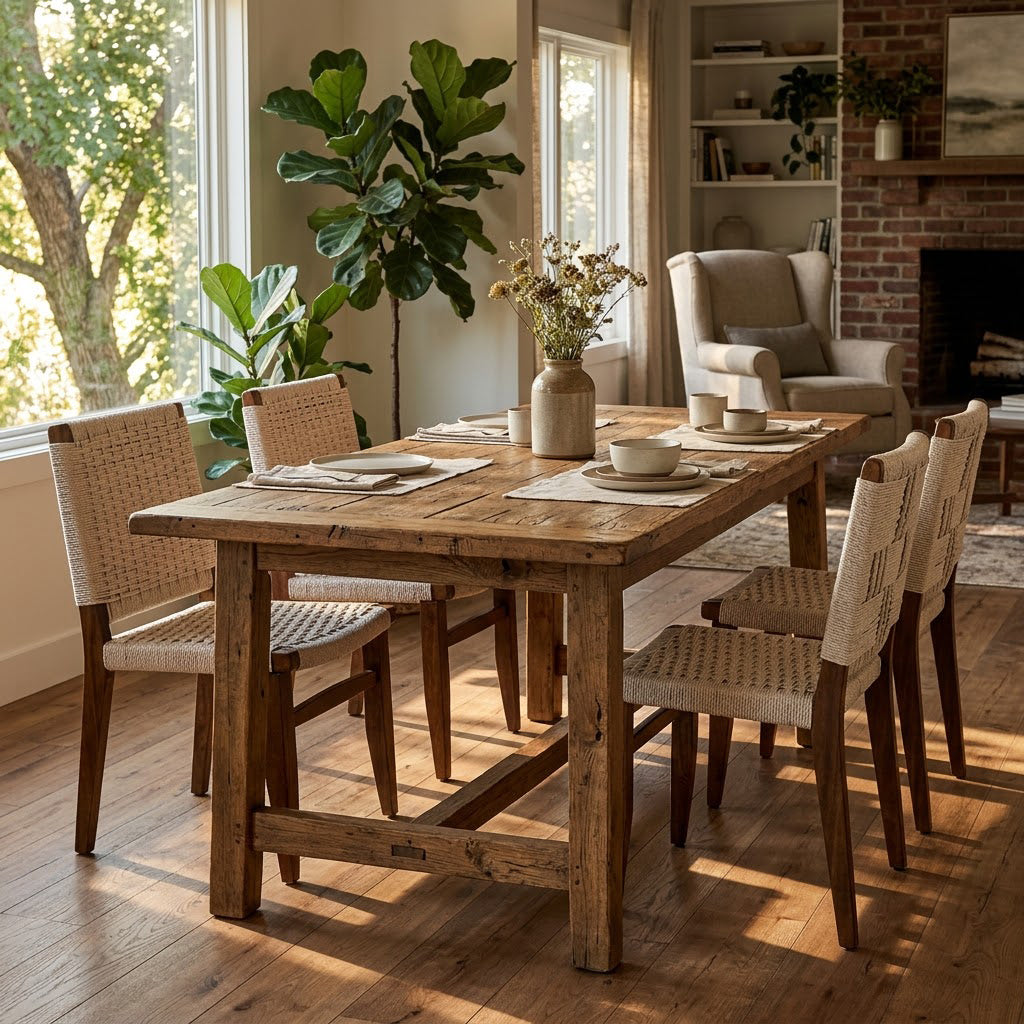 Surat Mango Wood Cotton Rope Dining Chair - Walnut