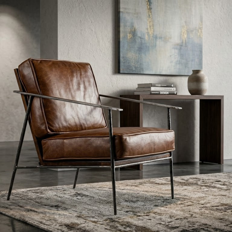 Turin Iron Armchair with Upholstered Seat