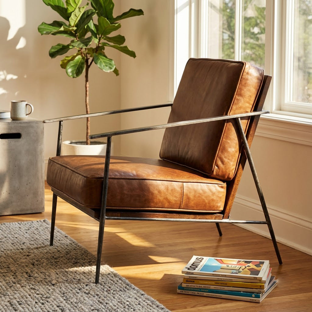 Turin Iron Armchair with Upholstered Seat