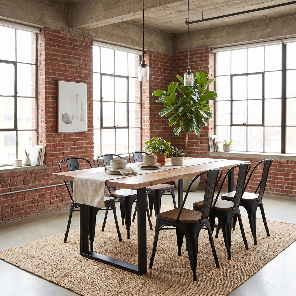 Yuki Straight Edge Mango Wood Dining Table - Black Iron / Natural
