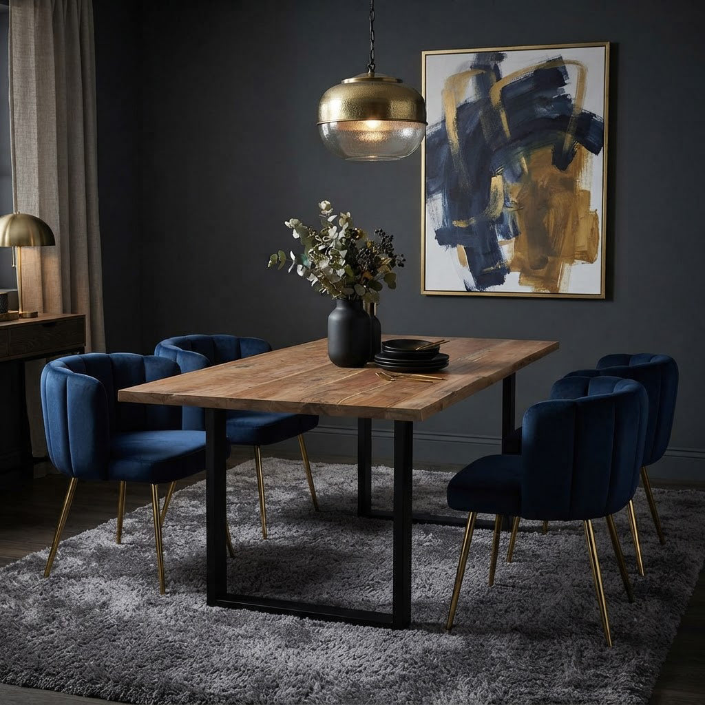 Yuki Straight Edge Mango Wood Dining Table - Black Iron / Natural