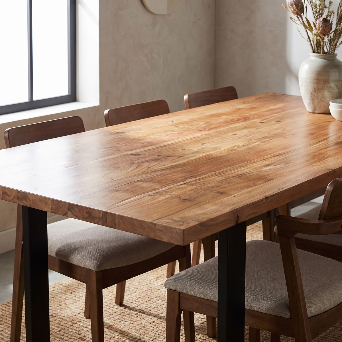 Yuki Straight Edge Mango Wood Dining Table - Black Iron / Natural