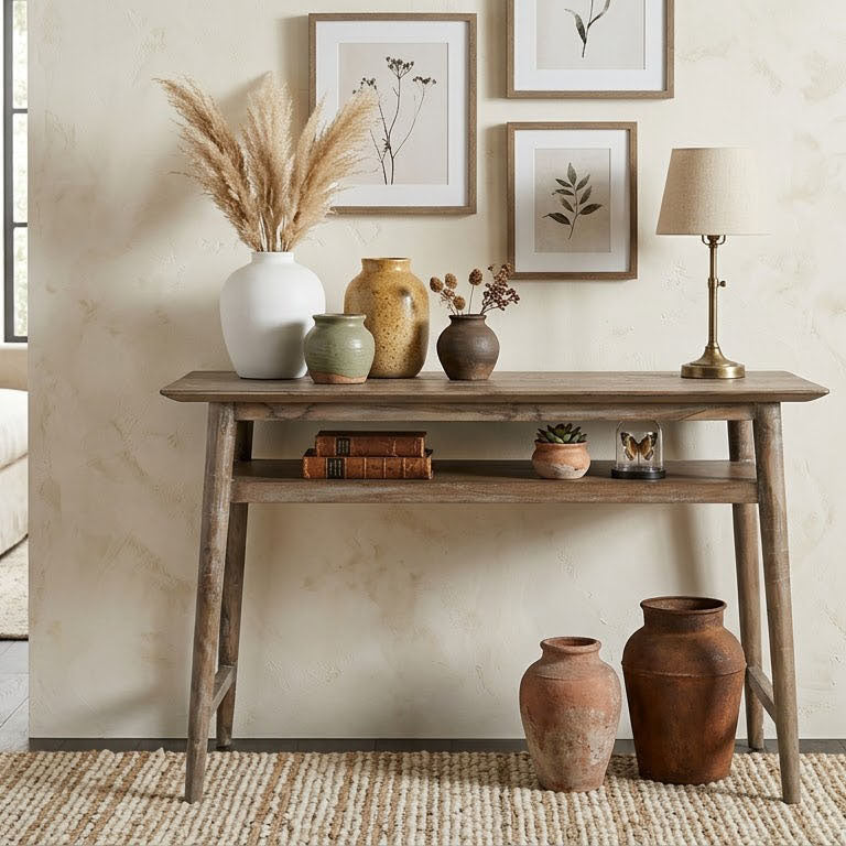 Williams Acacia Wood Console Table with Shelf