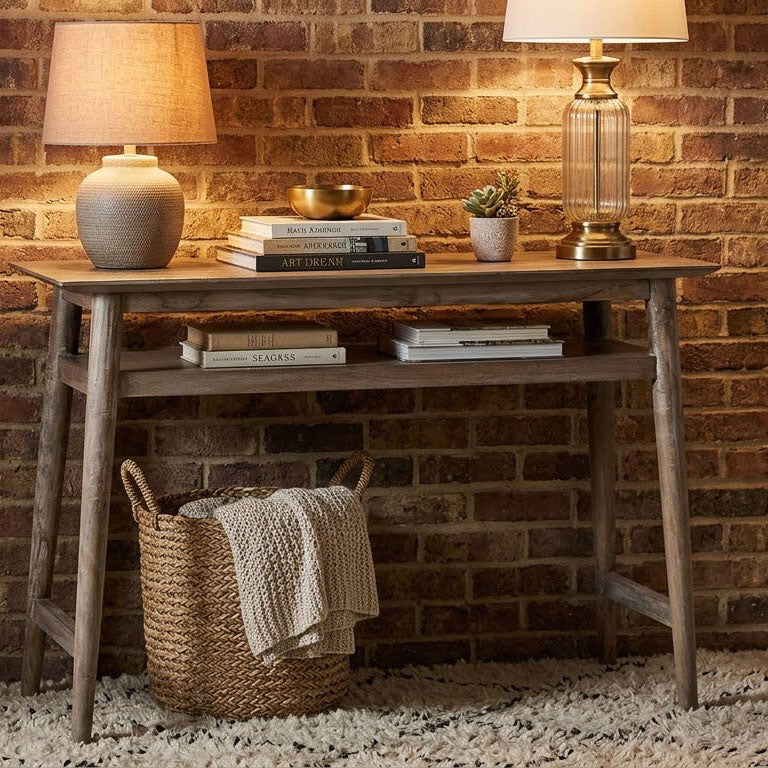 Williams Acacia Wood Console Table with Shelf