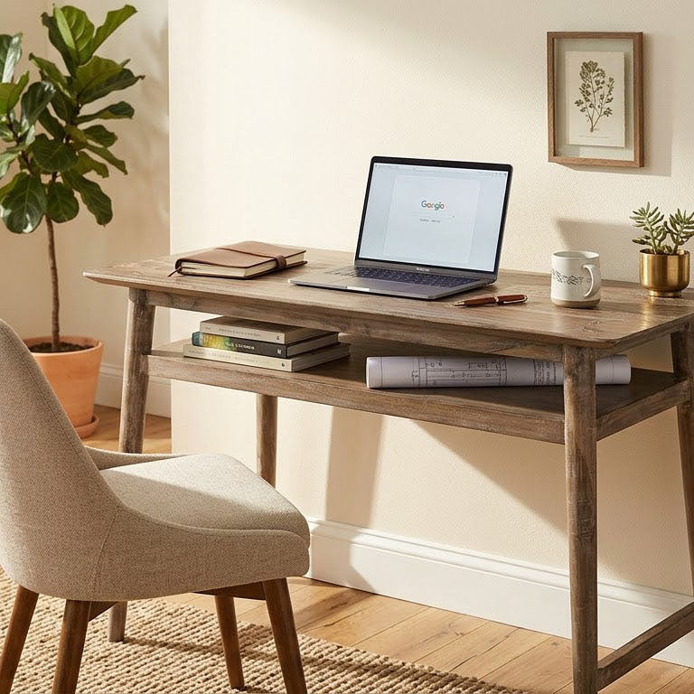 Williams Acacia Wood Console Table with Shelf
