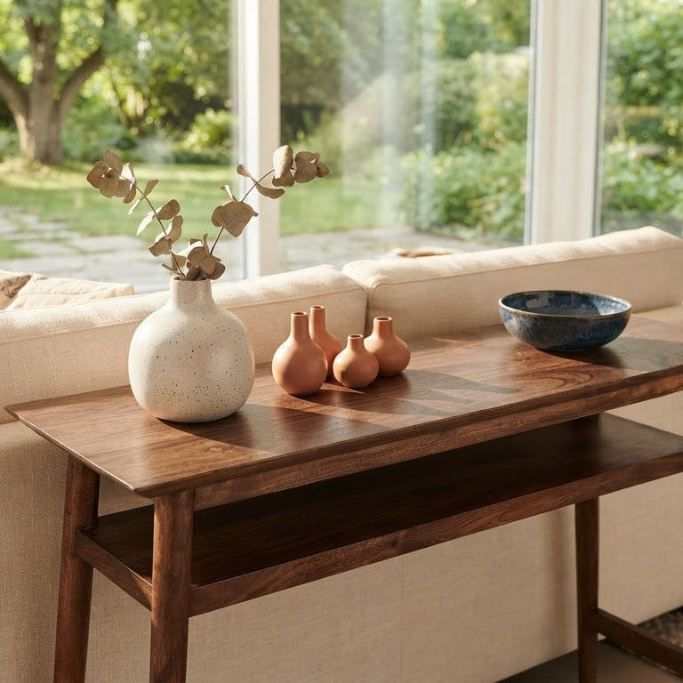Williams Acacia Wood Console Table with Shelf