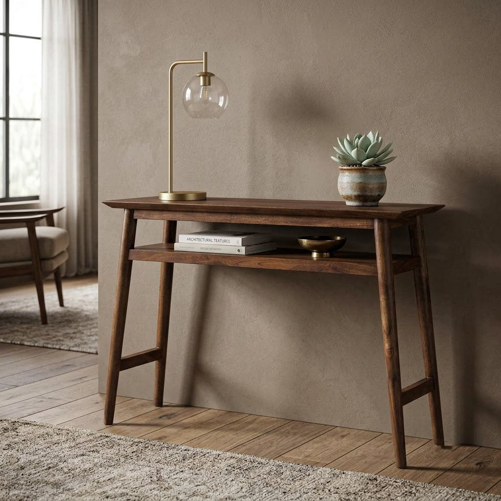 Williams Acacia Wood Console Table with Shelf