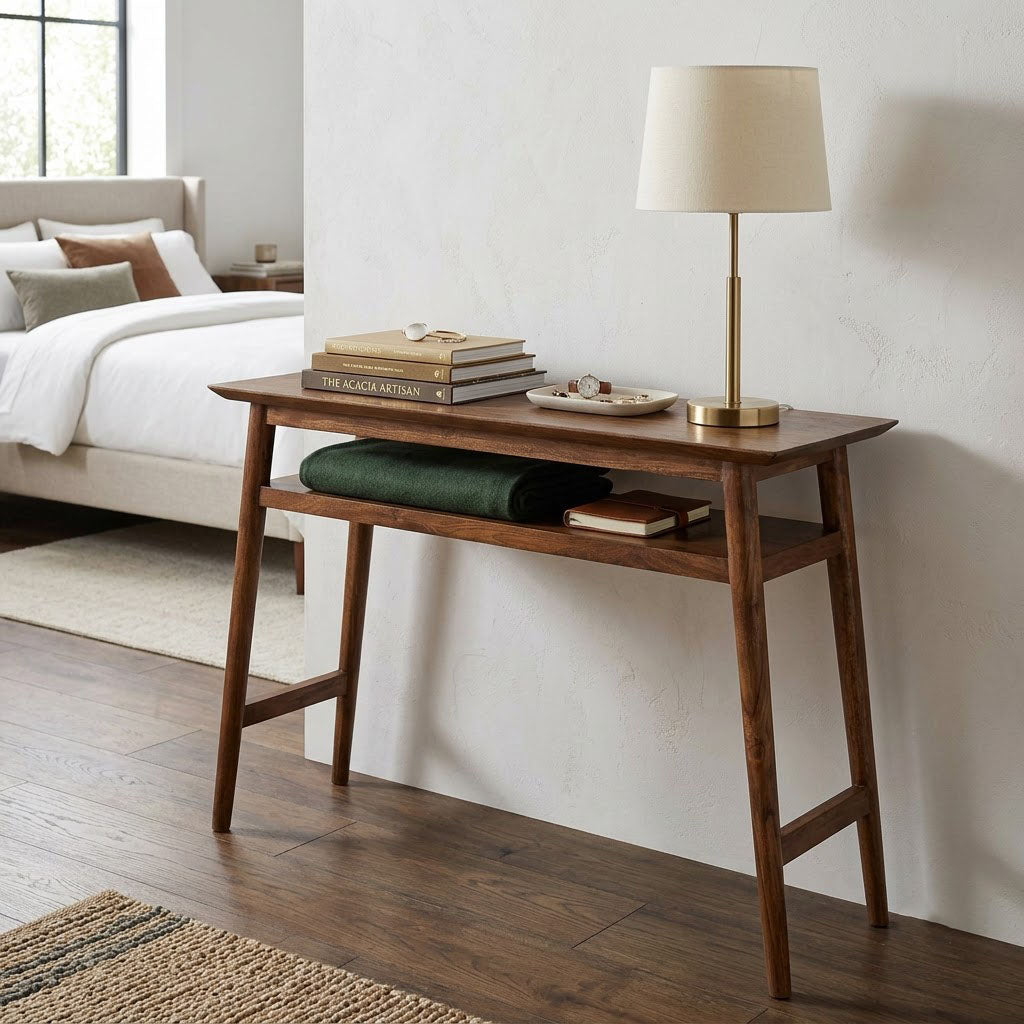 Williams Acacia Wood Console Table with Shelf