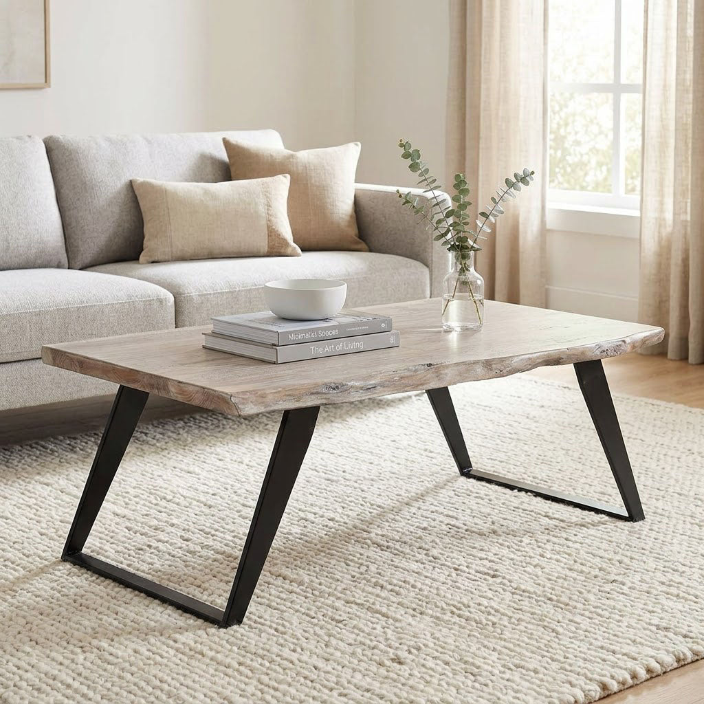 Yuki Live Edge Acacia Wood Black Iron Coffee Table - Slate Grey