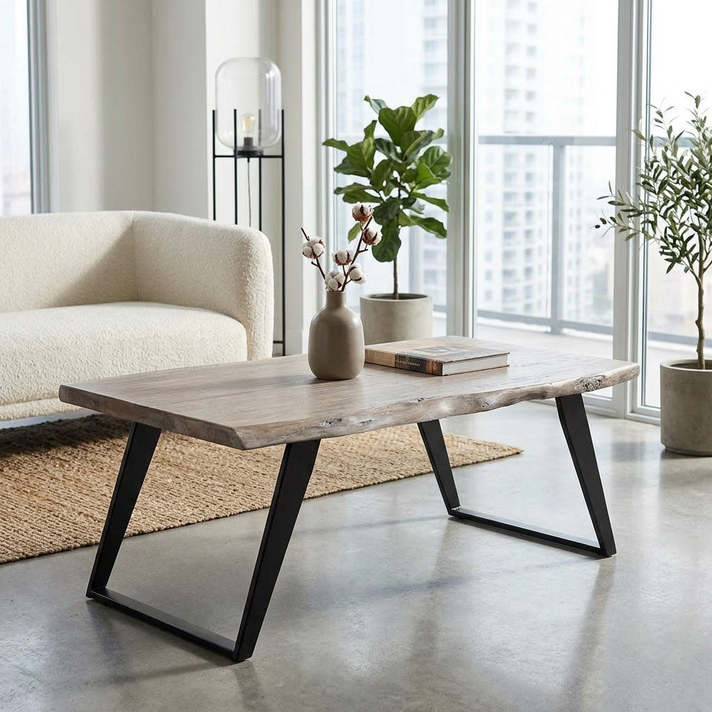 Yuki Live Edge Acacia Wood Black Iron Coffee Table