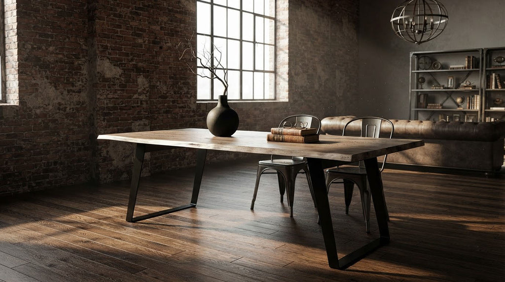 Yuki Live Edge Acacia Wood Black Iron Dining Table - Salvage / Black Iron