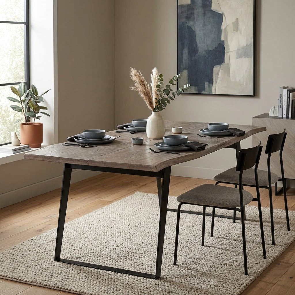 Yuki Live Edge Acacia Wood Black Iron Dining Table - Salvage / Black Iron