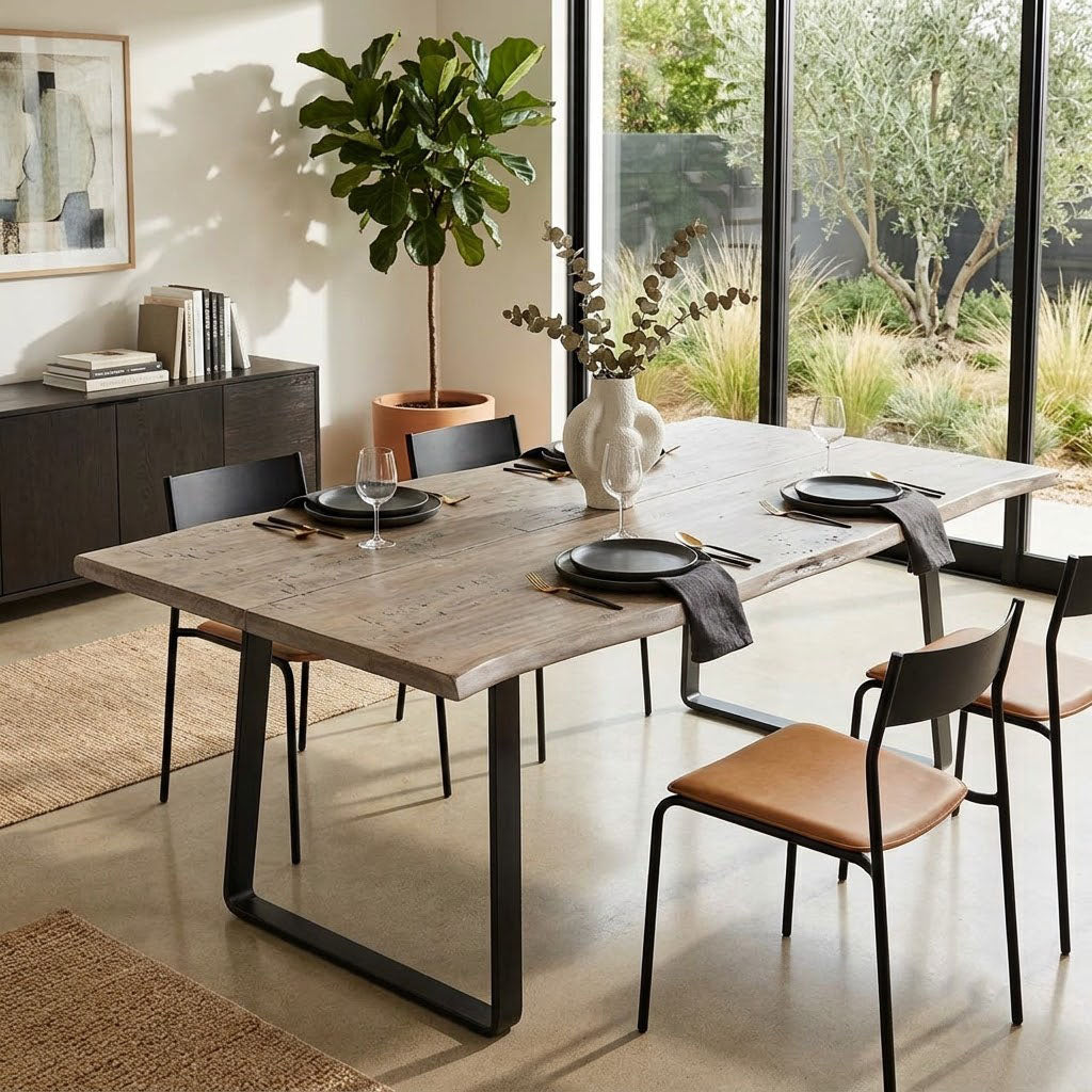 Yuki Live Edge Acacia Wood Black Iron Dining Table - Salvage / Black Iron