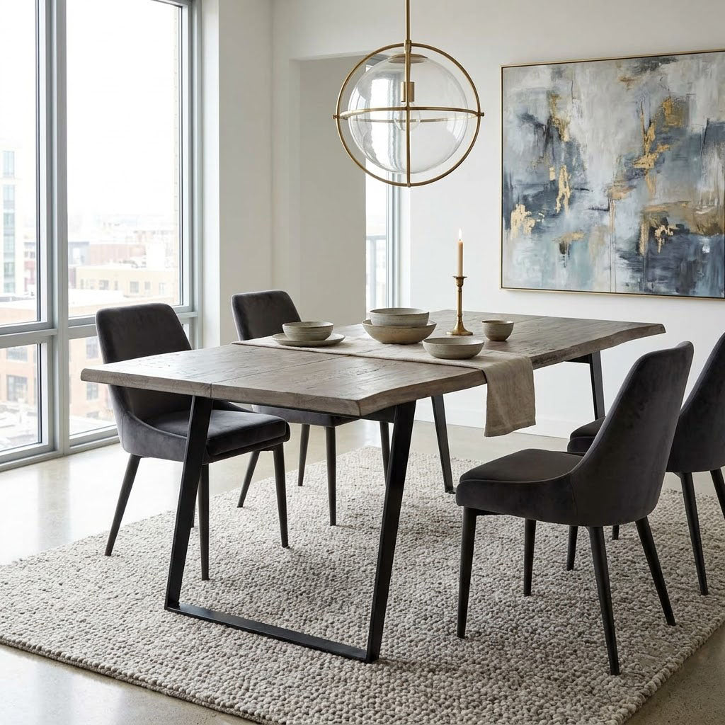 Yuki Live Edge Acacia Wood Black Iron Dining Table - Salvage / Black Iron