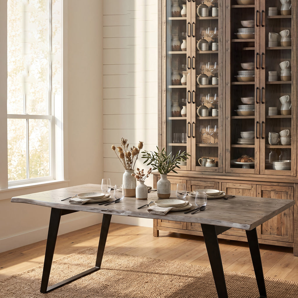 Yuki Live Edge Acacia Wood Black Iron Dining Table - Salvage / Black Iron