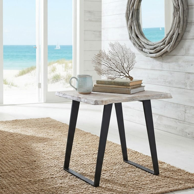 Yuki Live Edge Acacia Wood Black Iron Side Table