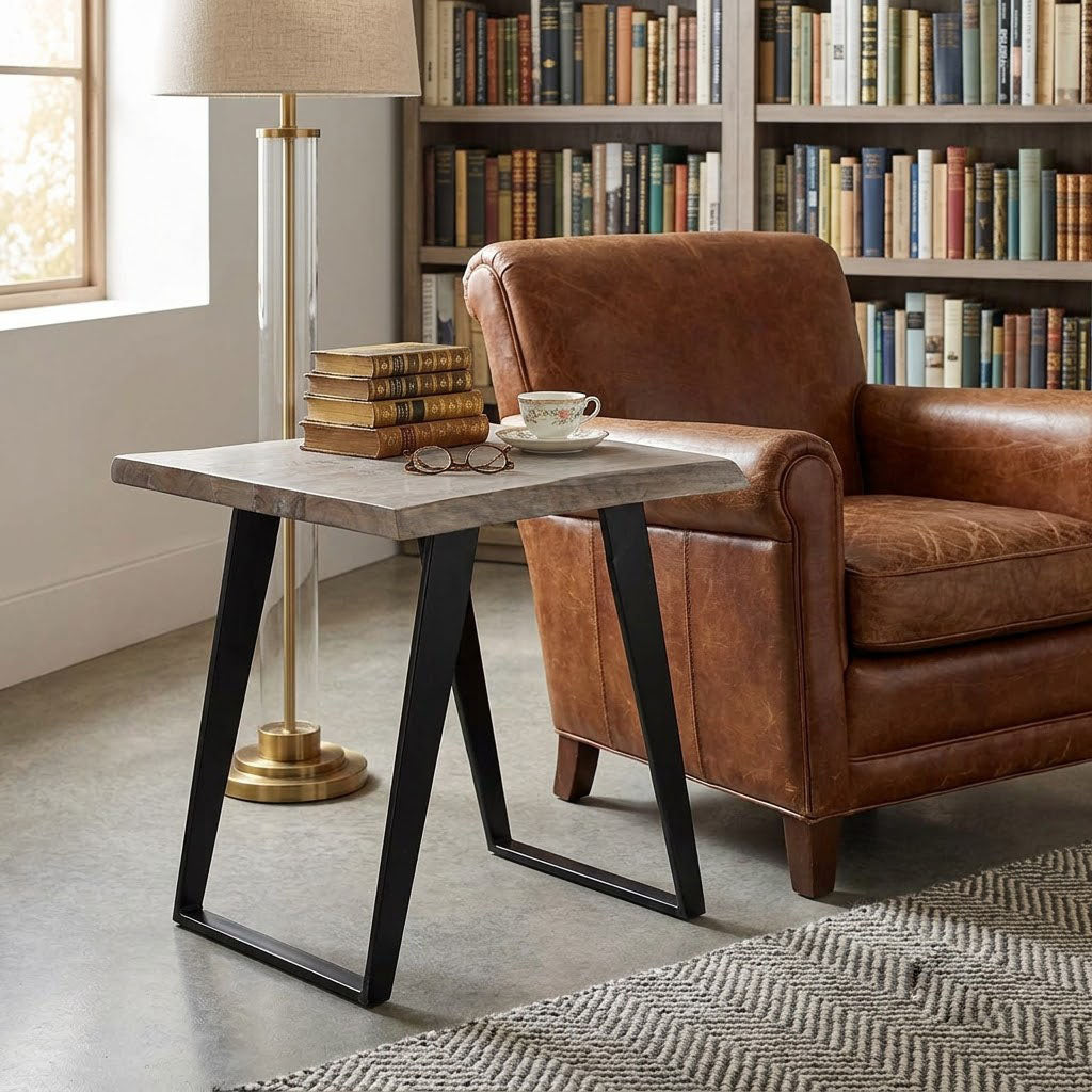 Yuki Live Edge Acacia Wood Black Iron Side Table