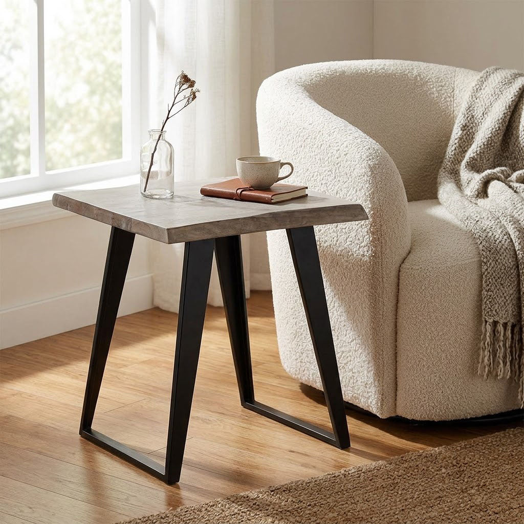 Yuki Live Edge Acacia Wood Black Iron Side Table