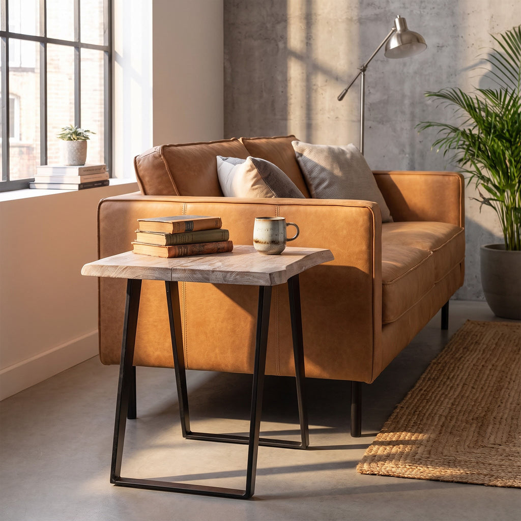 Yuki Live Edge Acacia Wood Black Iron Side Table