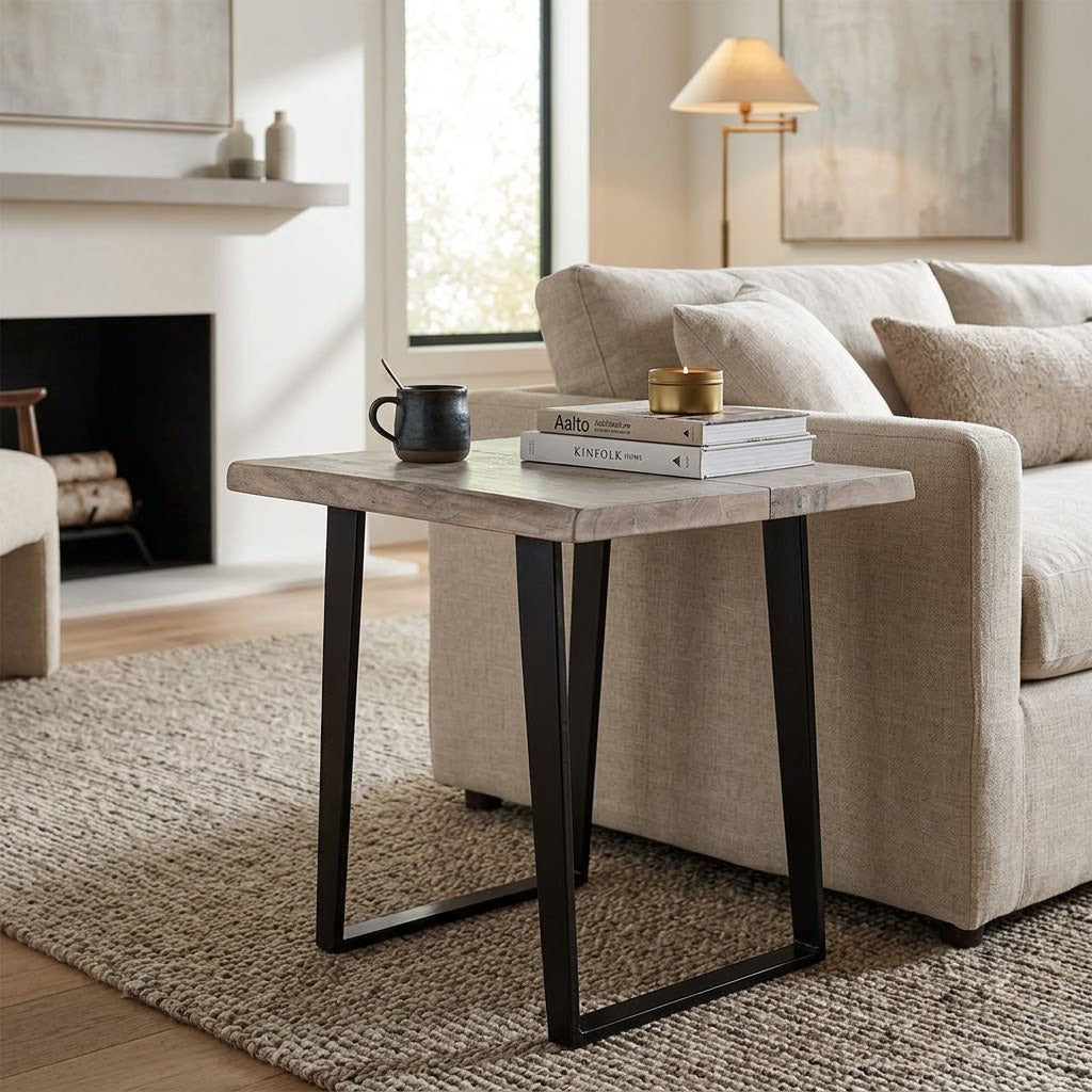 Yuki Live Edge Acacia Wood Black Iron Side Table