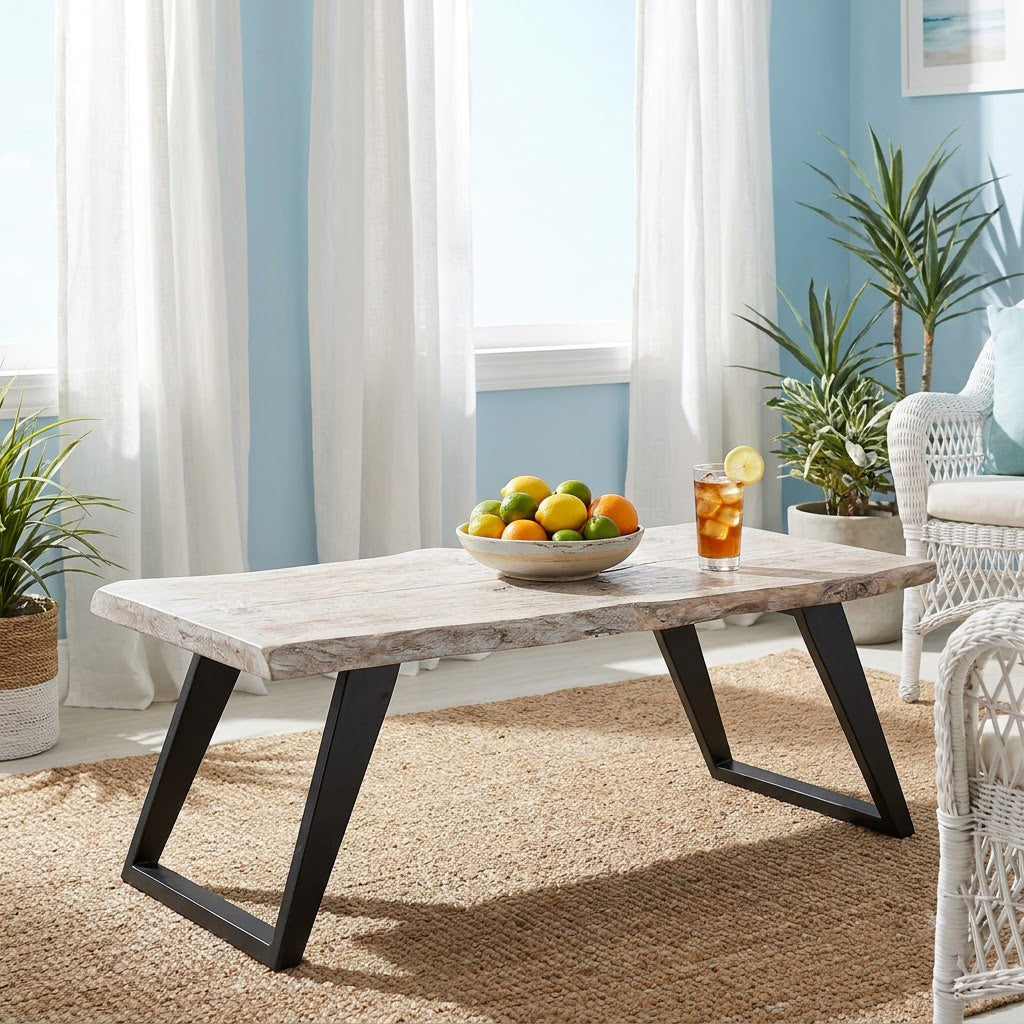 Yuki Live Edge Acacia Wood Black Iron Coffee Table - Slate Grey
