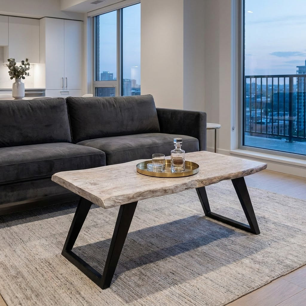 Yuki Live Edge Acacia Wood Black Iron Coffee Table