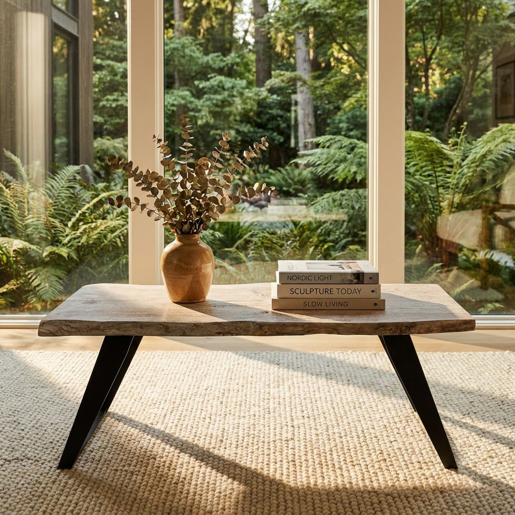 Yuki Live Edge Acacia Wood Black Iron Coffee Table - Slate Grey