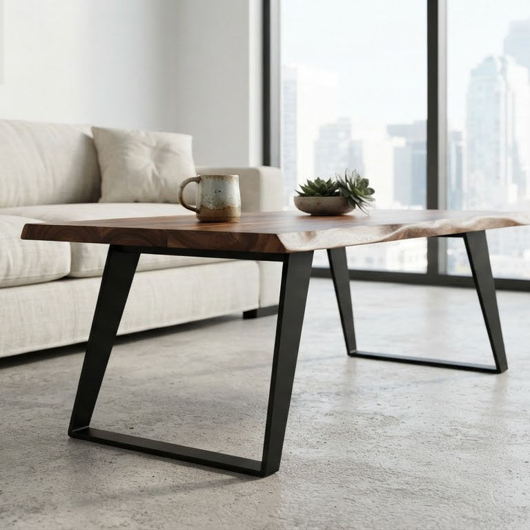 Yuki Live Edge Acacia Wood Black Iron Coffee Table - Slate Grey