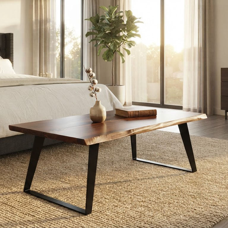 Yuki Live Edge Acacia Wood Black Iron Coffee Table - Slate Grey