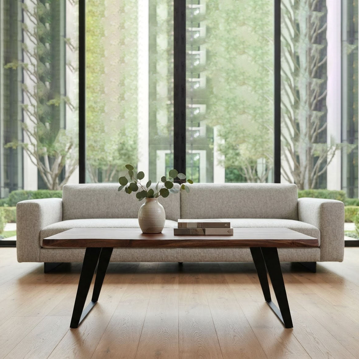 Yuki Live Edge Acacia Wood Black Iron Coffee Table - Slate Grey