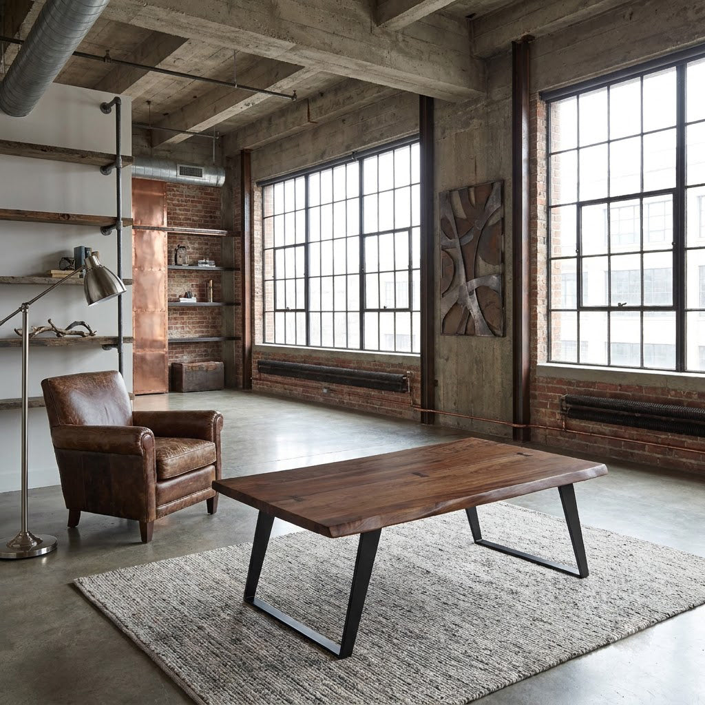 Yuki Live Edge Acacia Wood Black Iron Coffee Table - Slate Grey