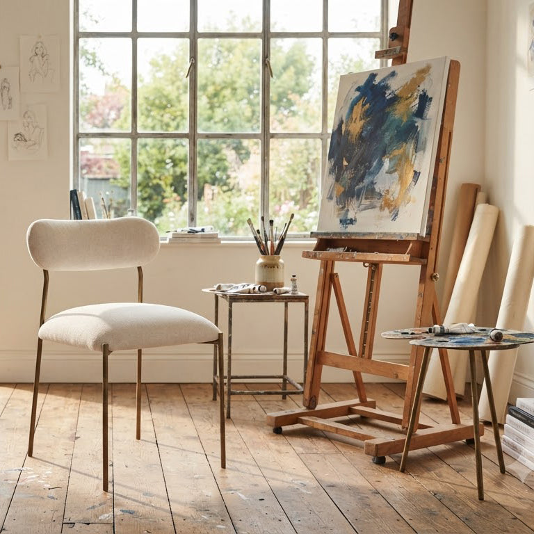 Zara Hammered Metal Fabric Dining Chair - Brass Antique