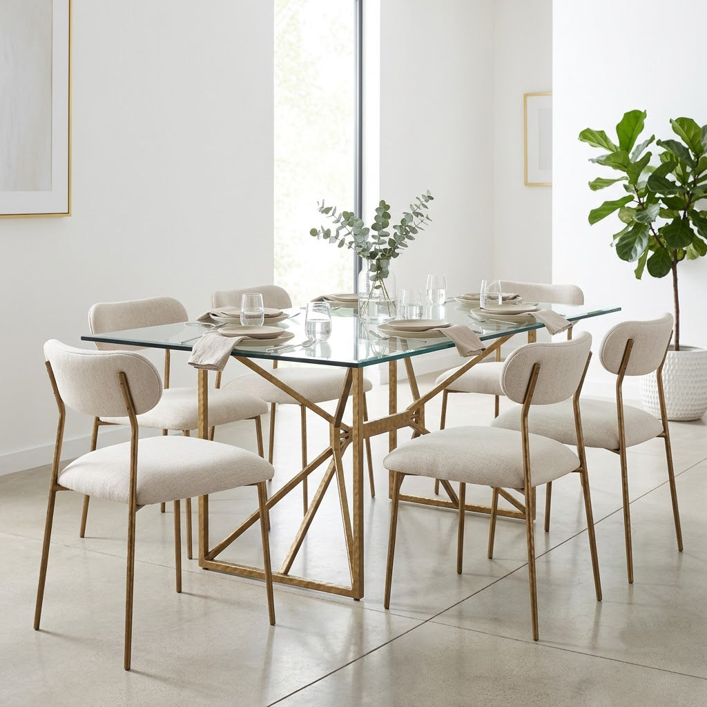 Zara Hammered Metal Fabric Dining Chair - Brass Antique