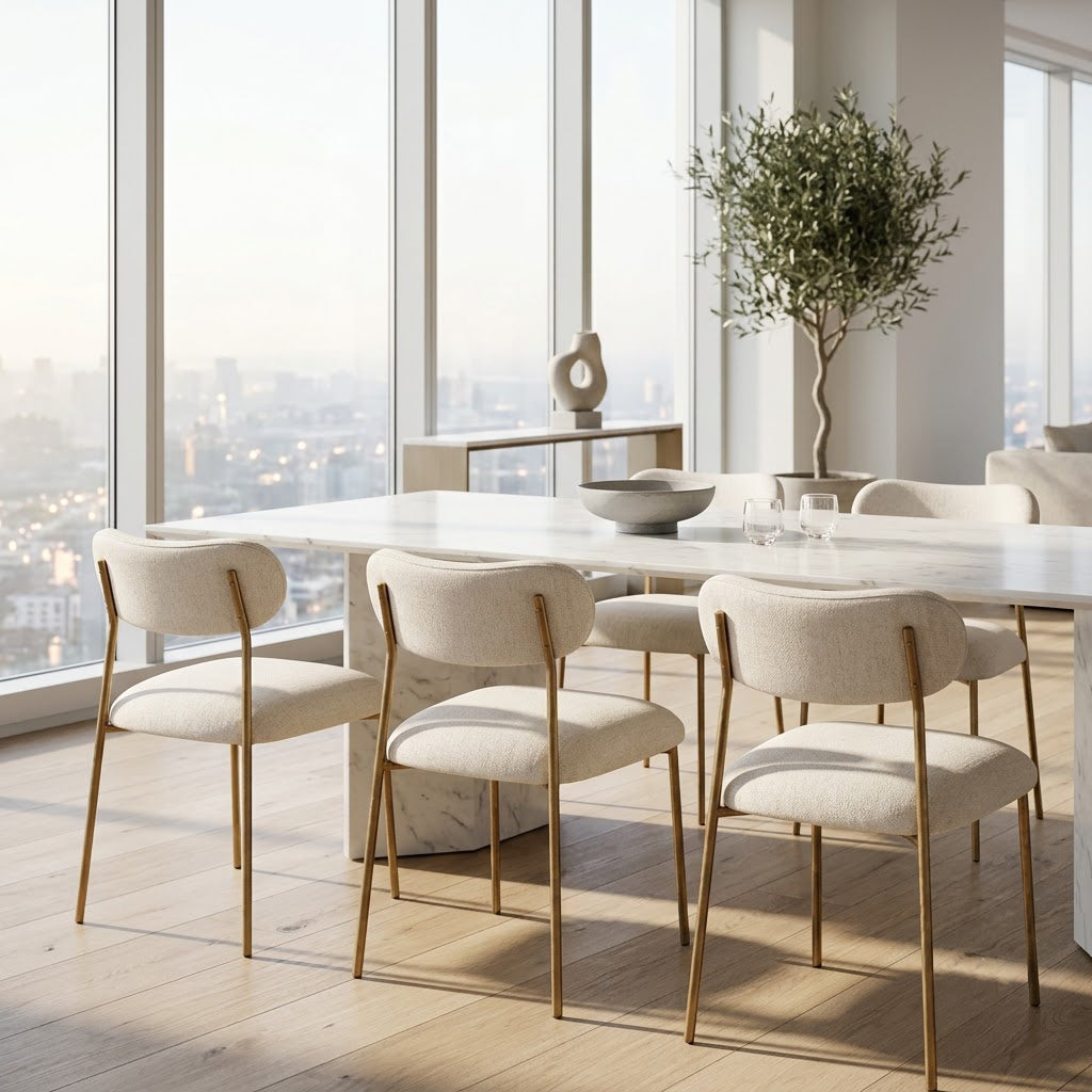 Zara Hammered Metal Fabric Dining Chair - Brass Antique