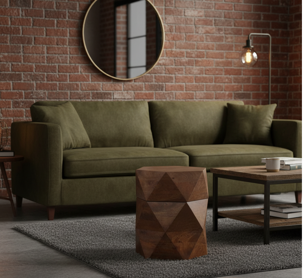 Hexagonal Mango Wood Side Table with Storage