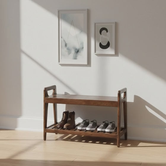 Palam Acacia Wood Bench With Slats Shelf Small