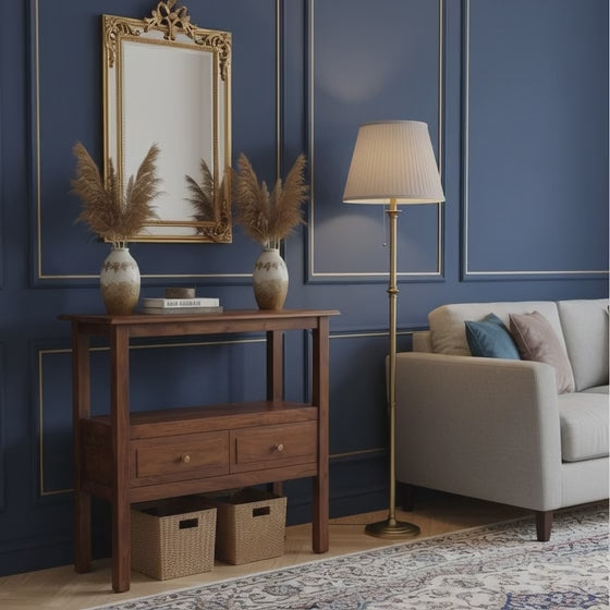 Bilbao Acacia Wood 2 Drawer Console Table – Washed Walnut