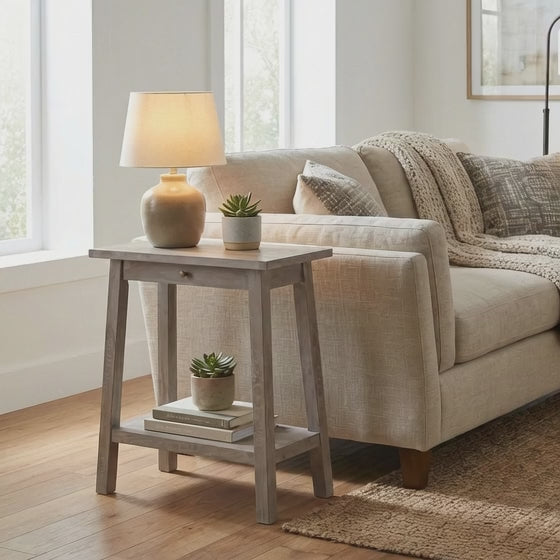 Amara Acacia Wood Side Table Tall with Drawer