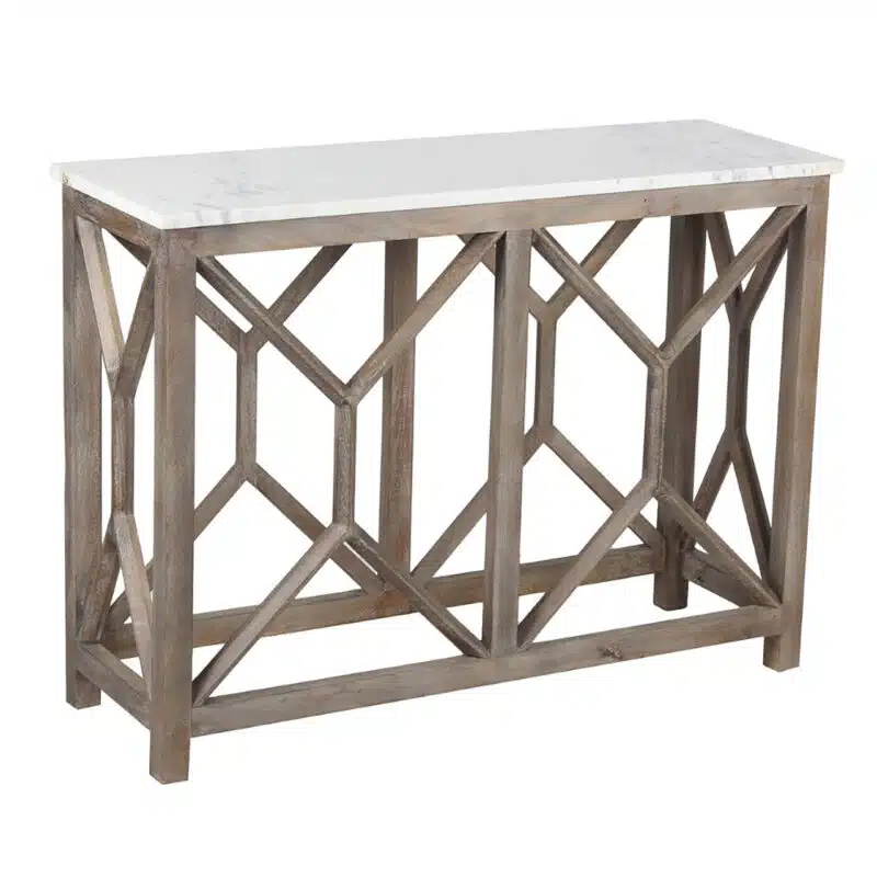 Calicut Mango Wood Console Table Marble Top NV