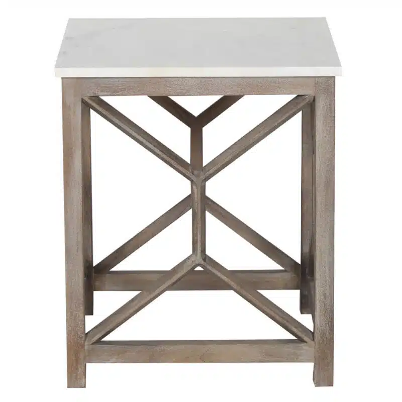 Calicut Mango Wood End Table Marble Top NV