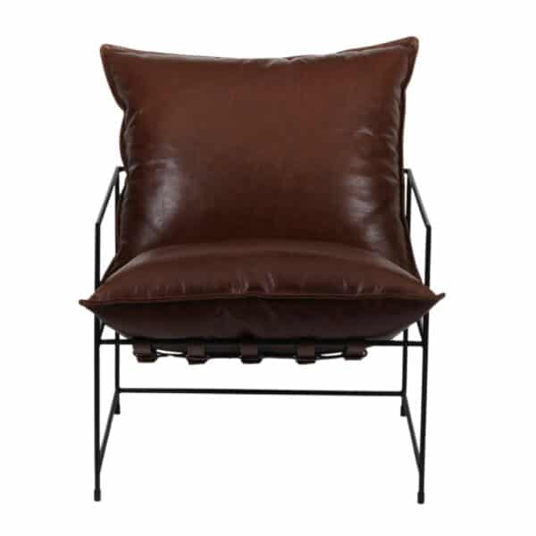 Ducal Black Metal Brown Leather Accent Chair