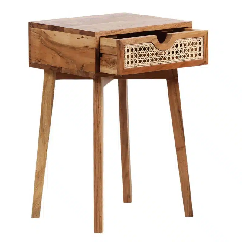 Havana Acacia Wood Cane Drawer Side Table CG b