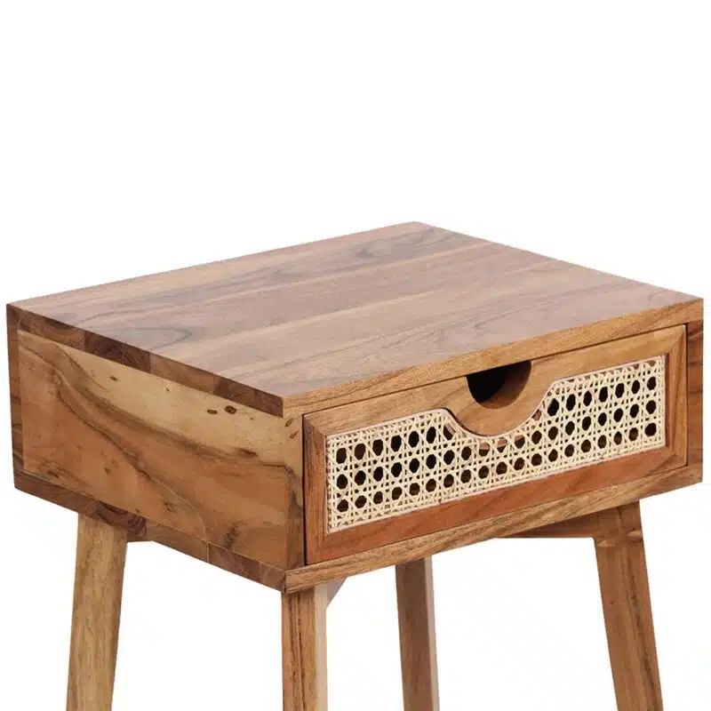 Havana Acacia Wood Cane Drawer Side Table CG d